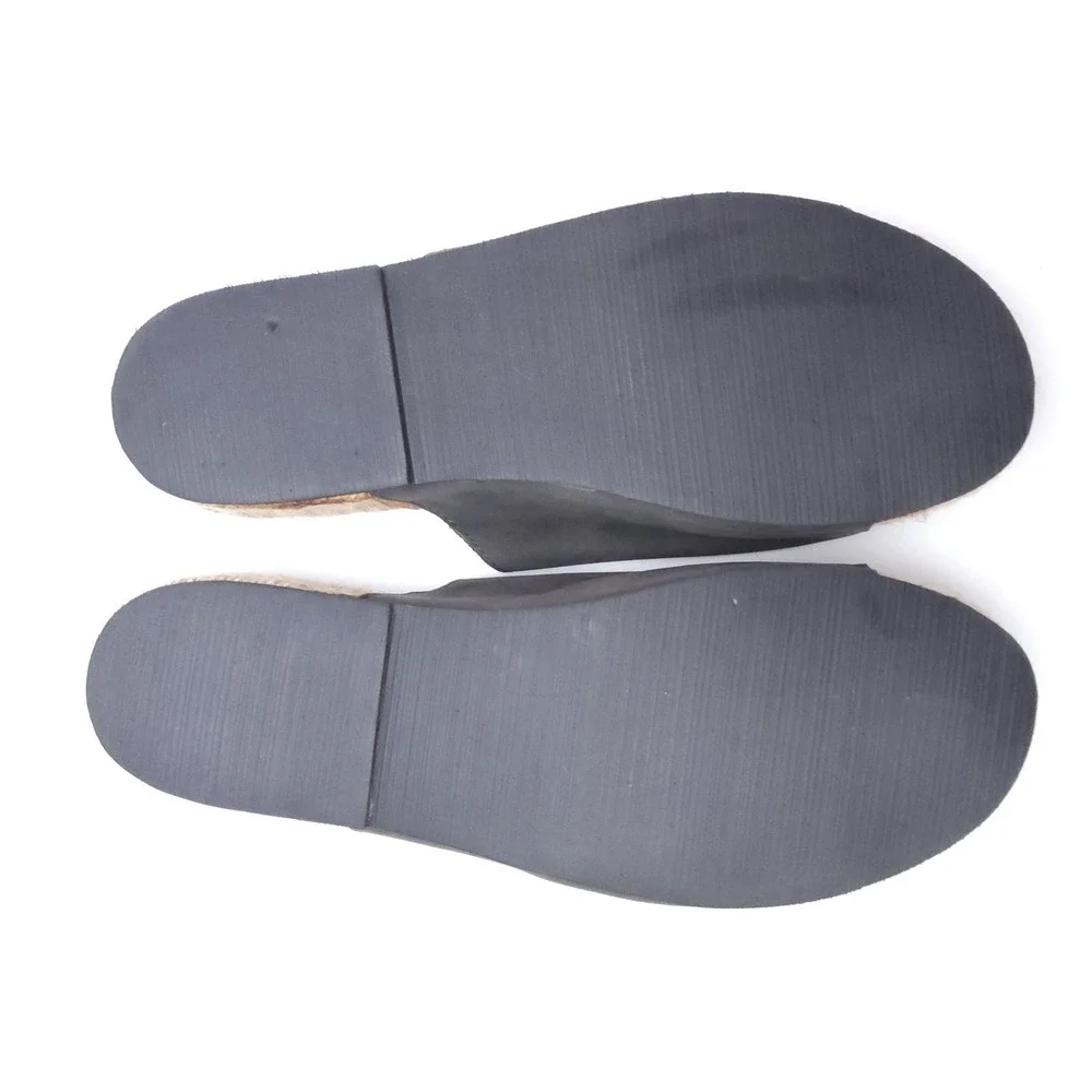 Andre Assos Women's Espadrille Sandals Black Leather Size 9